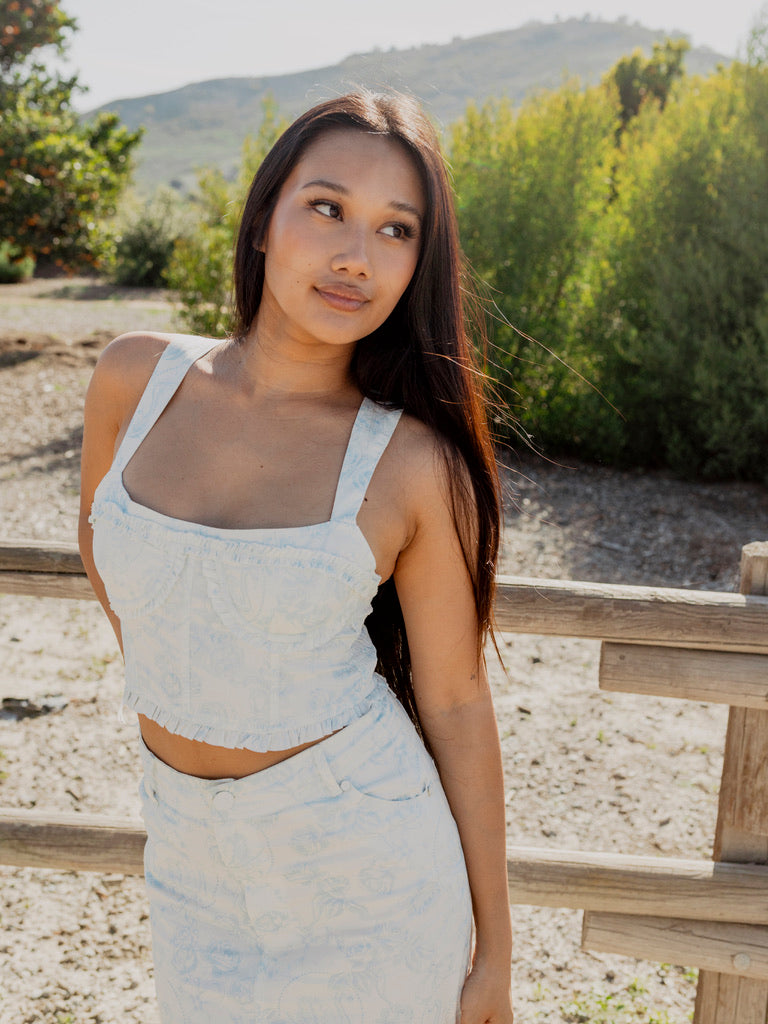 Chantal Denim Corset Top by For Love & Lemons – 75° & Fuzzy