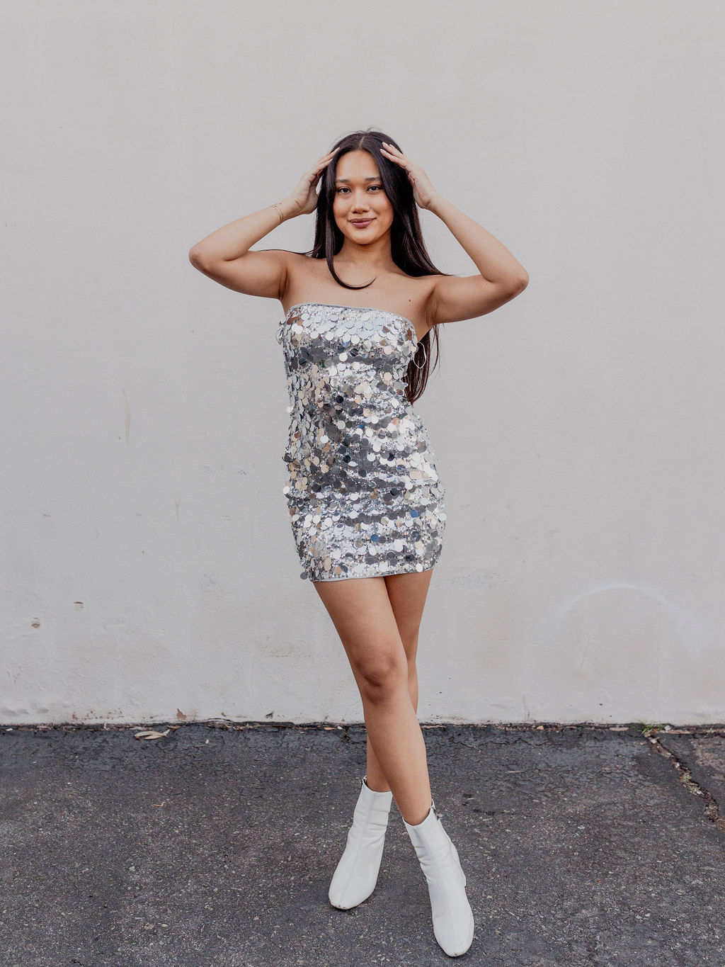 Silver Shimmer Sequin Mini Dress by 75 M / Silver by 75 Degrees and Fuzzy Silver Shimmer Sequin Mini Dress by 75 M / Silver by 75 Degrees and Fuzzy