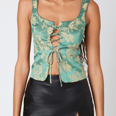 Satin Corset Top with Lace Up Detail