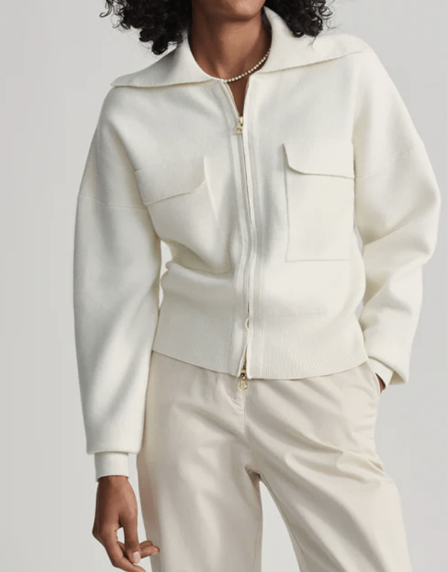 【Theory】Women Felted Wool Cash Classic Knit Jacket - Ivory White Knit Jacket – Halsbrook