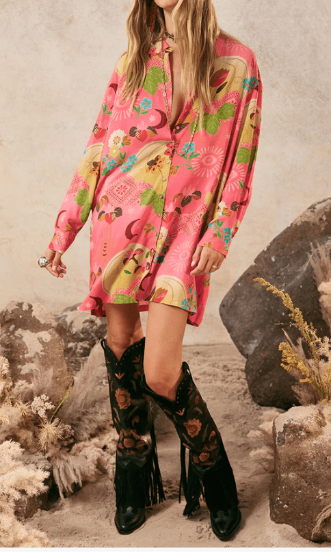spell long sleeve dress Spell ELYSIAN MOON Libertine Shirt Dress (Cayenne) S
