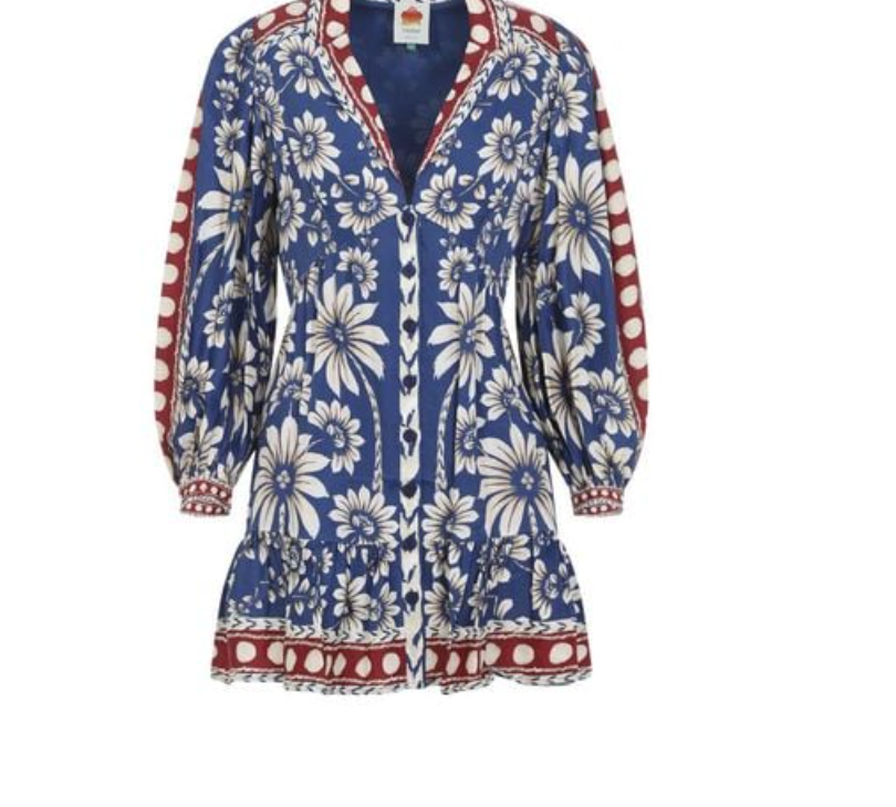 Farm Rio Blue Luna Viscose Mini Dress - Luna Blue Farm Rio Blue Luna Viscose Mini Dress - Luna Blue