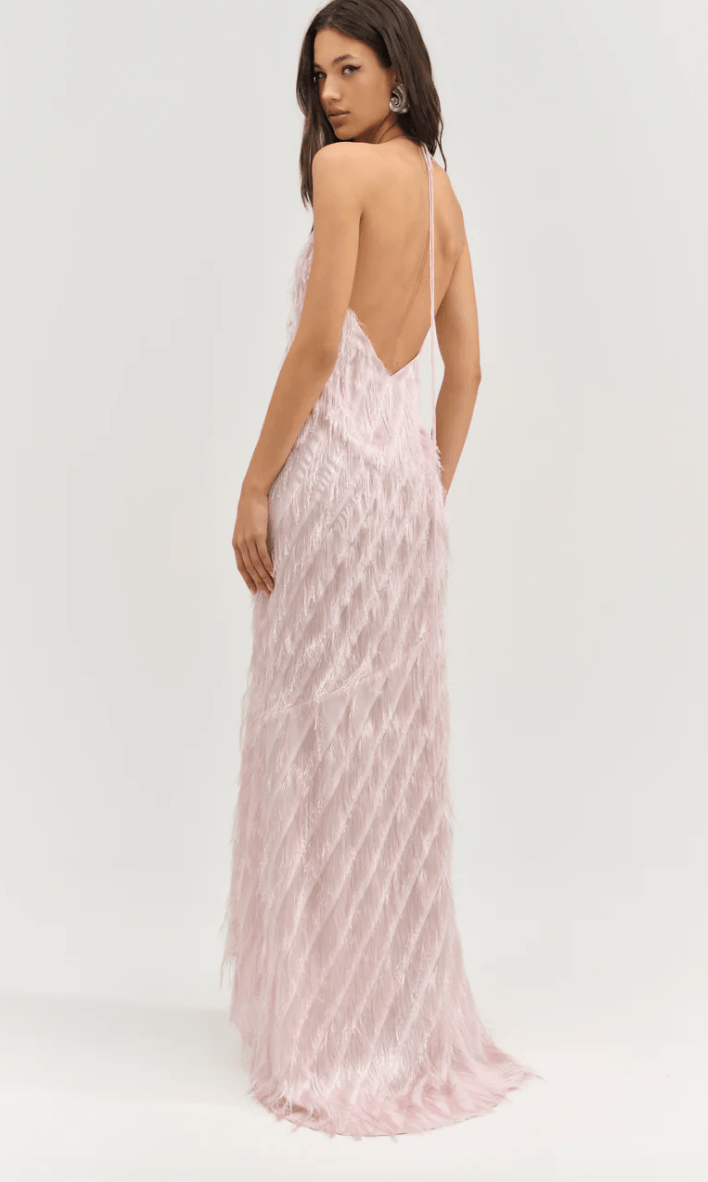 heidi maxi dress Fringe BY FOR LOVE AND LEMONS Pink / Medium Sisi White Midi Summer shoulder for extra sass Style:with train dresses celebration_
