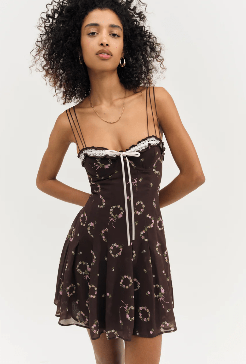 kate mini dress for love and lemons For Love & Lemons Kate Floral Cotton Blend Minidress in Brown at Nordstrom, Size Medium