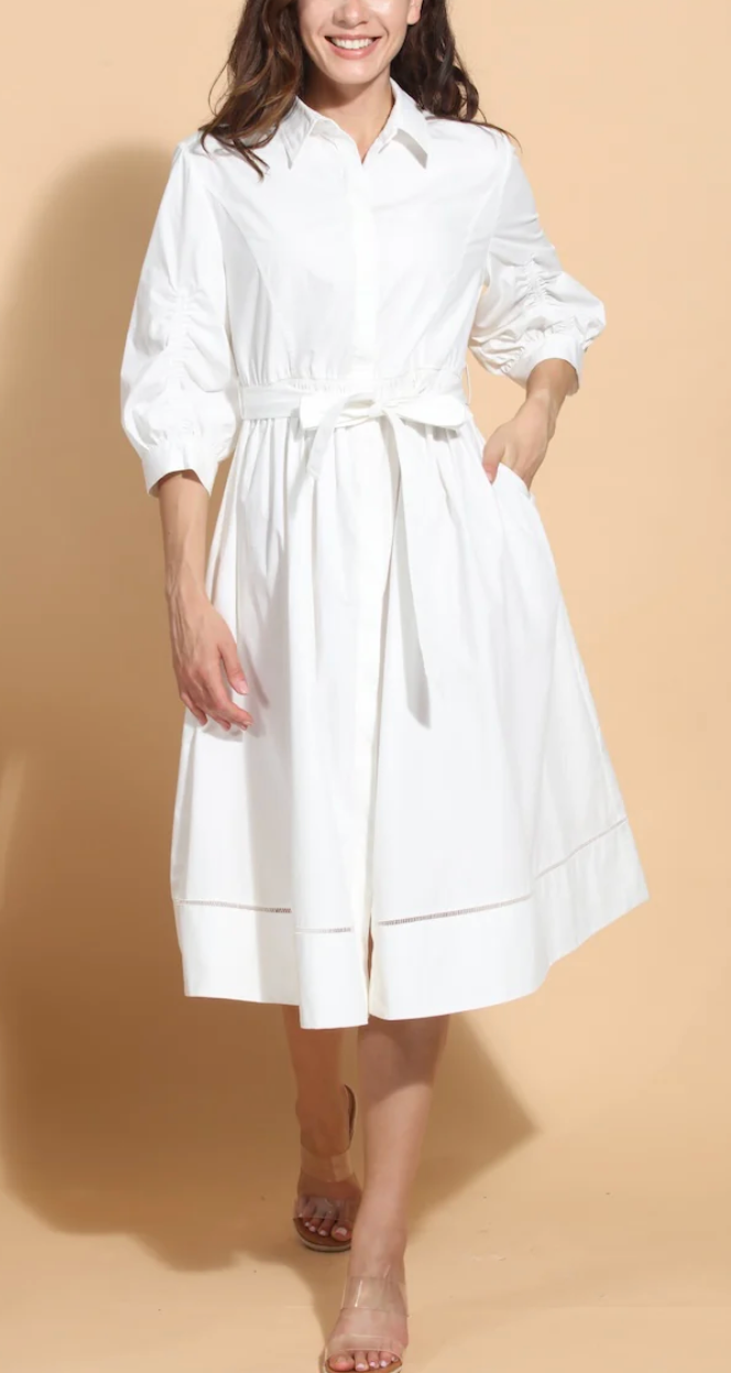 crisp white shirt dress Eyelet Inset White Shirt Dress