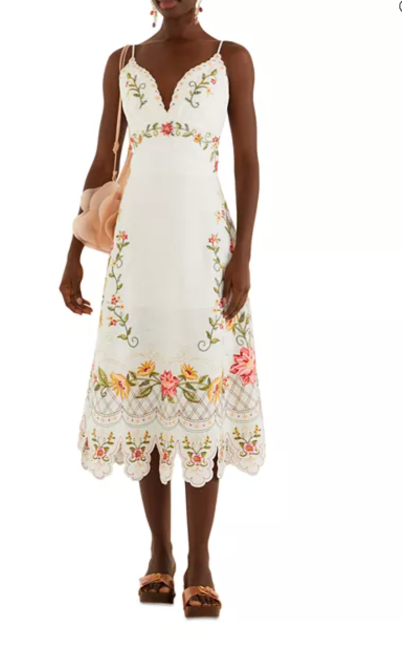 farm rio lace floral midi dress Farm Rio Long-Sleeve Floral Lace Midi Dress