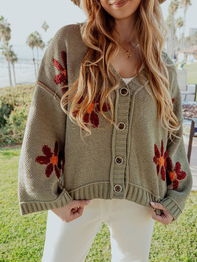 Floral Pattern Button Down Cardigan Sweater