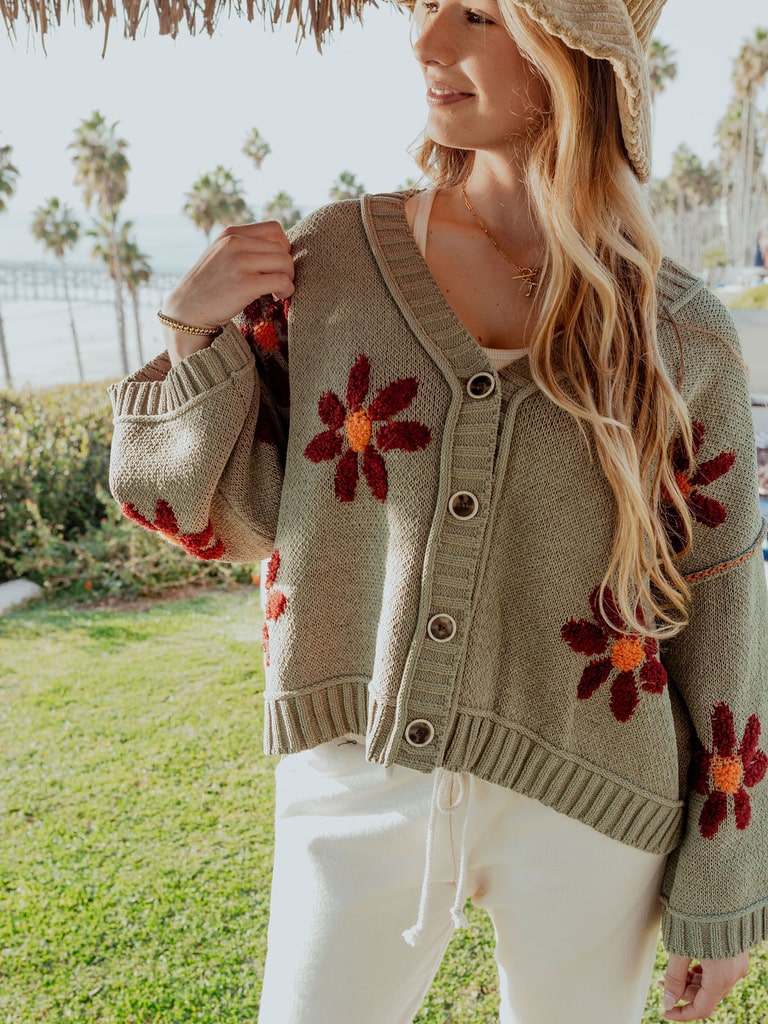 Floral Pattern Button Down Cardigan Sweater