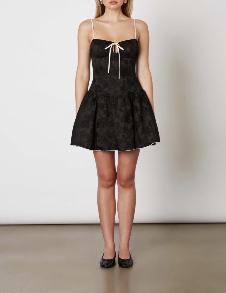 Midnight Blossom Jacquard Mini Dress by 75 Black / M by 75 Degrees and Fuzzy