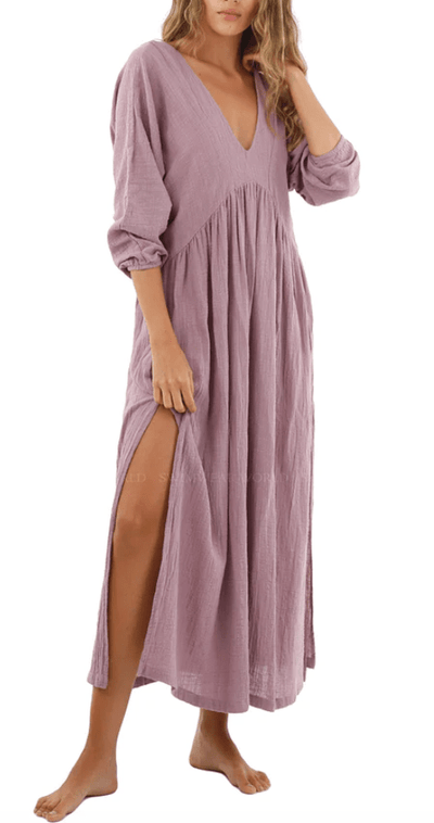 Malai Long-Sleeve Easy V-Neck Cover-Up Dress