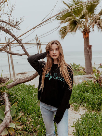 "Salty Beach" Inside Out Pullover Sweater with Embroidery