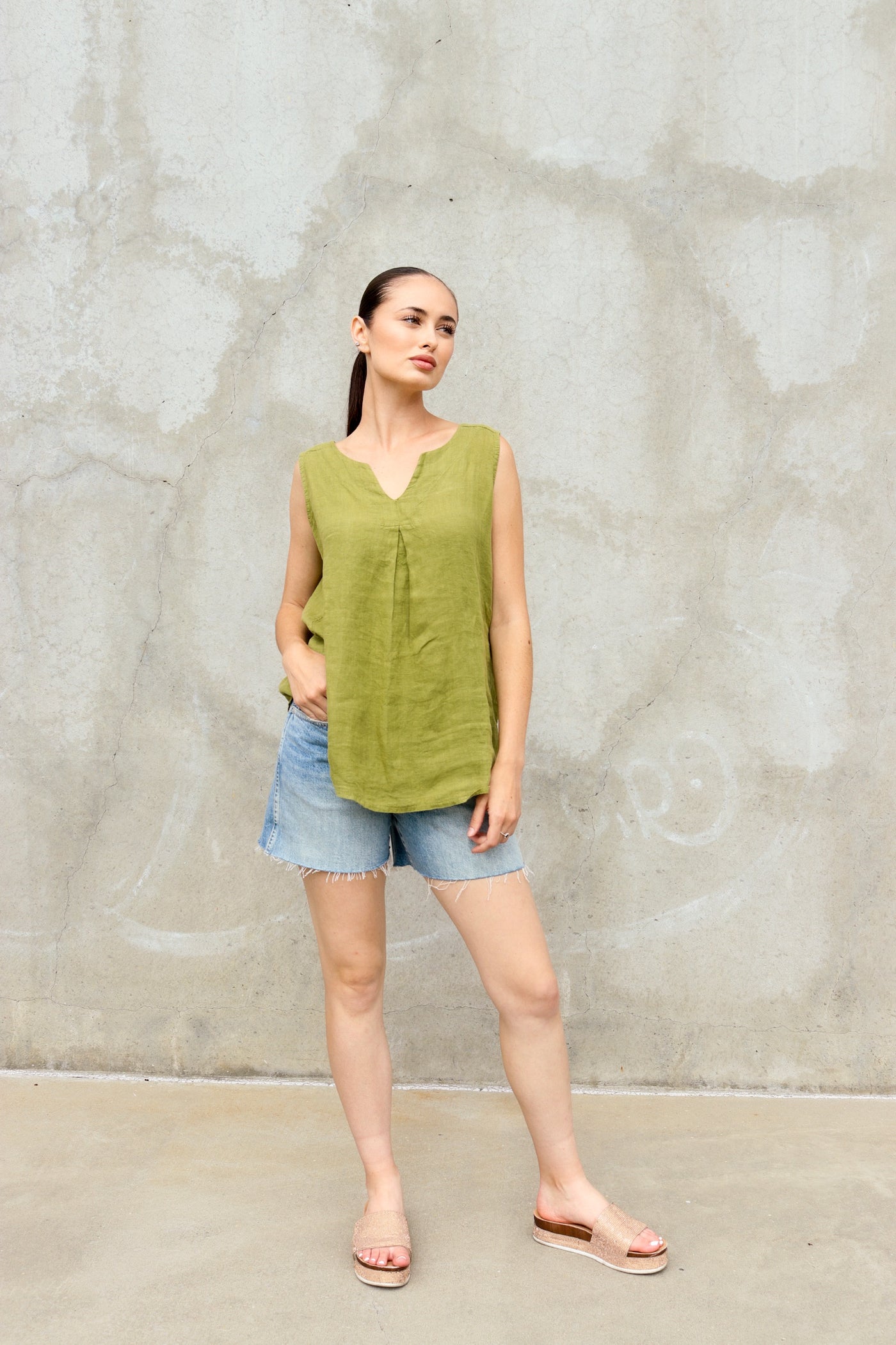 Olive Grove Linen Tank – 100% Linen by 75