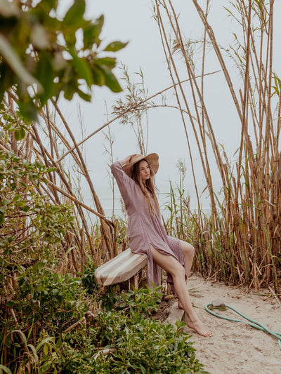 Malai Long-Sleeve Easy V-Neck Cover-Up Dress By Malai