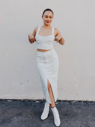 Chantal Denim Midi Skirt by for Love & Lemons