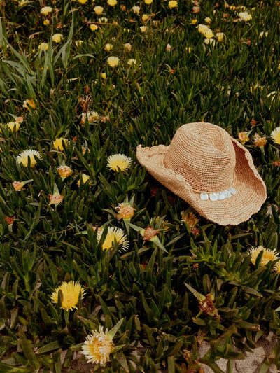 May: Crochet Raffia-MOP Cowboy Hat by Flora Bella
