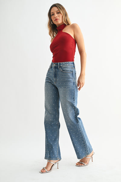 Starlit Sky Rhinestone Denim:  a High Rise Vintage Straight Leg