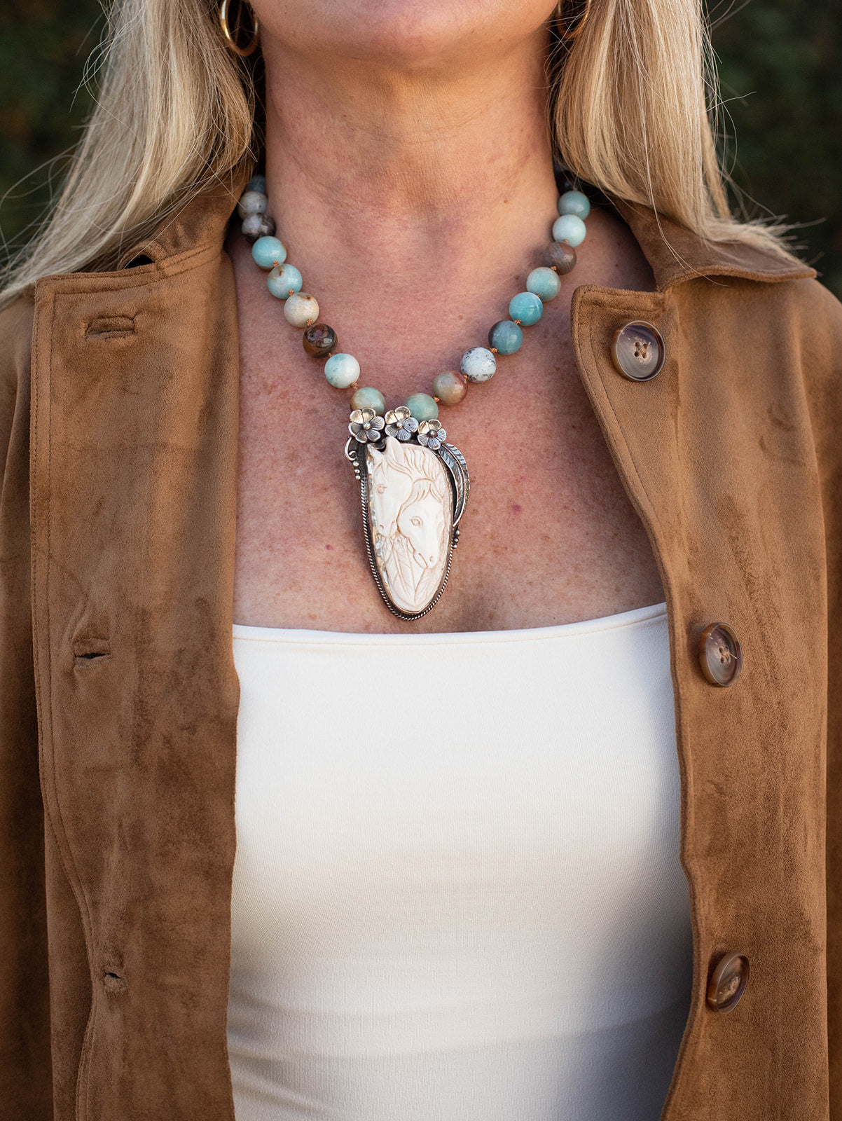 Dallas 2 horse amazonite necklace