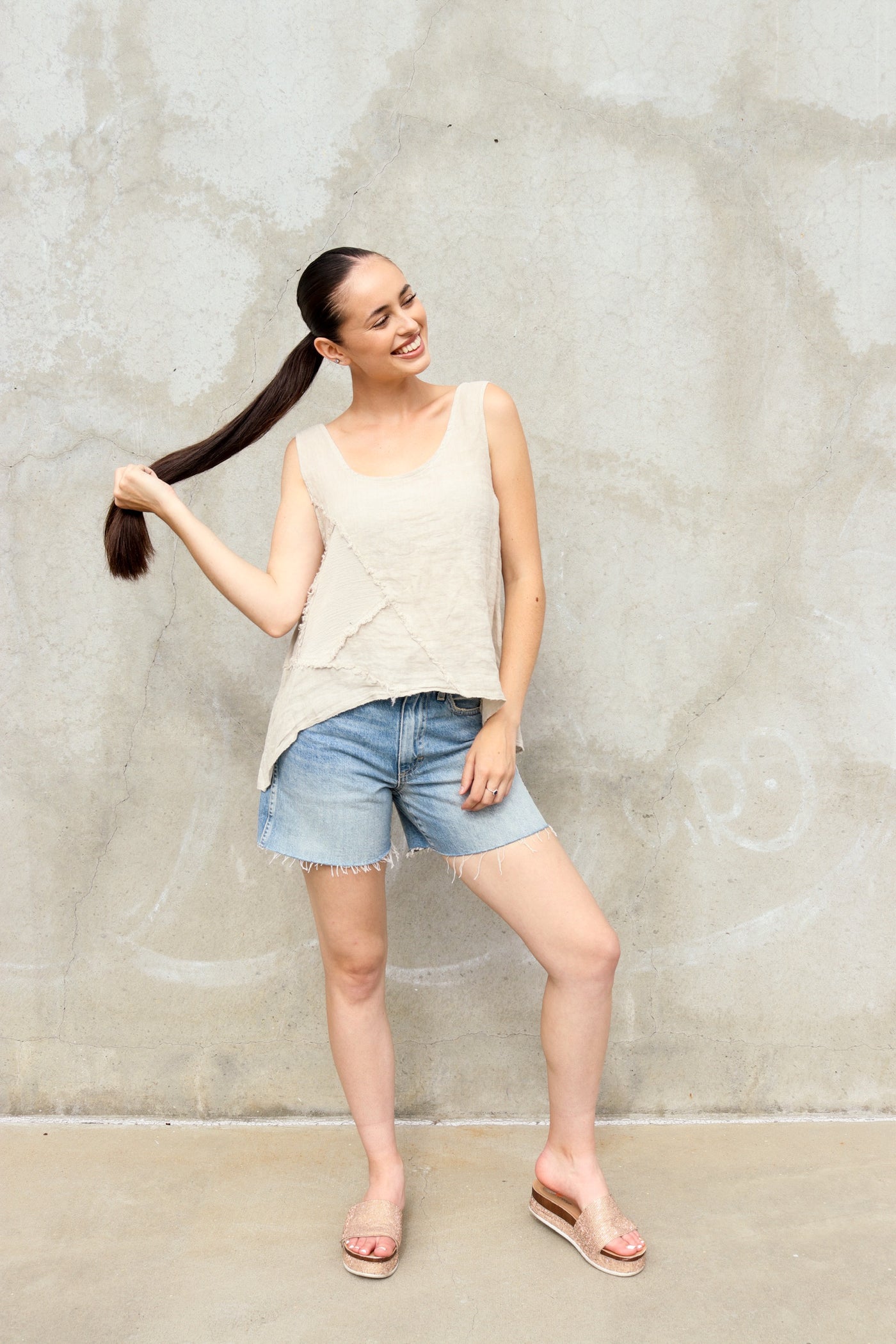 Laguna Patchwork Linen Tank by 75