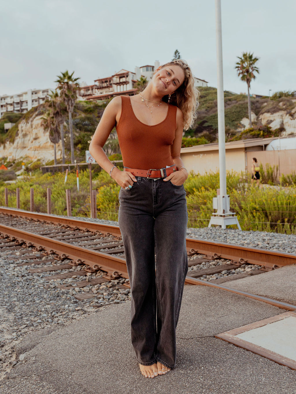 Ribbed V Neck Bodysuit