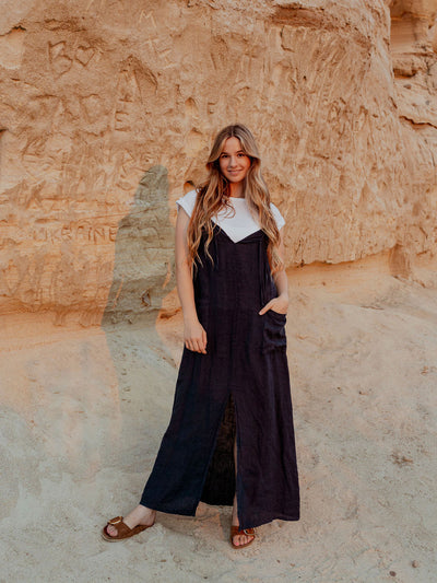 Long Linen Dress with Spaghetti Straps