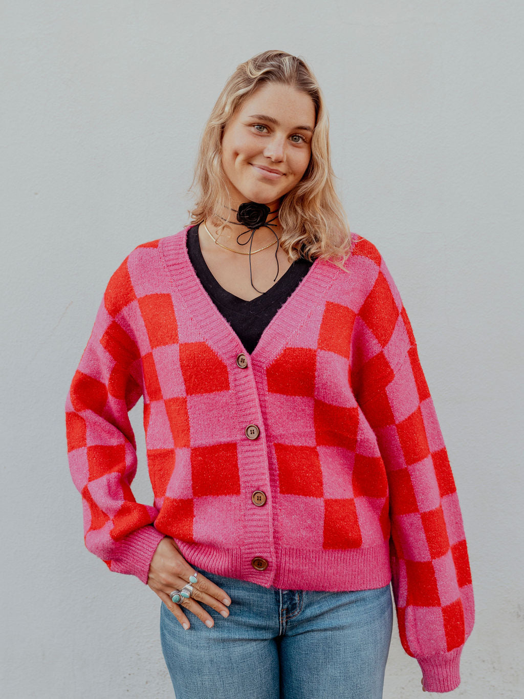 Check Cardigan Sweater by 75