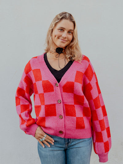 Check Cardigan Sweater by 75