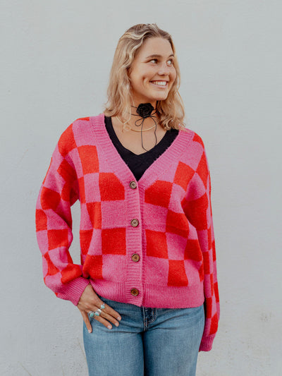 Check Cardigan Sweater by 75