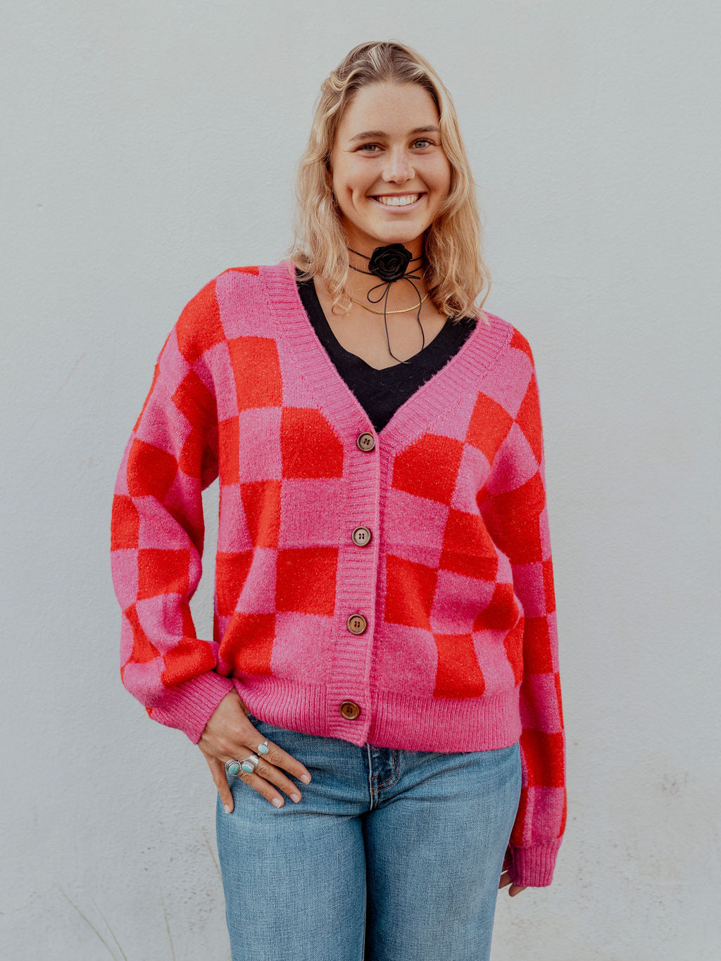 Check Cardigan Sweater by 75