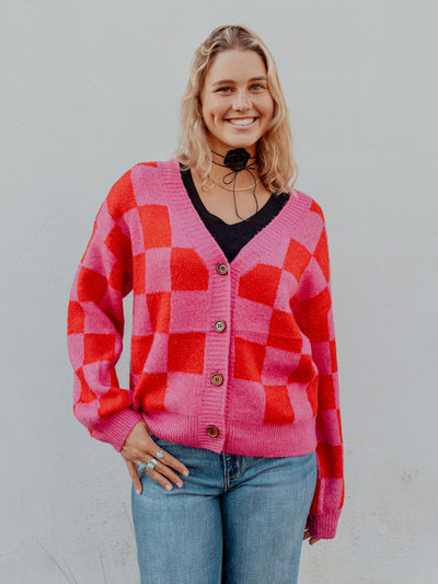Check Cardigan Sweater by 75
