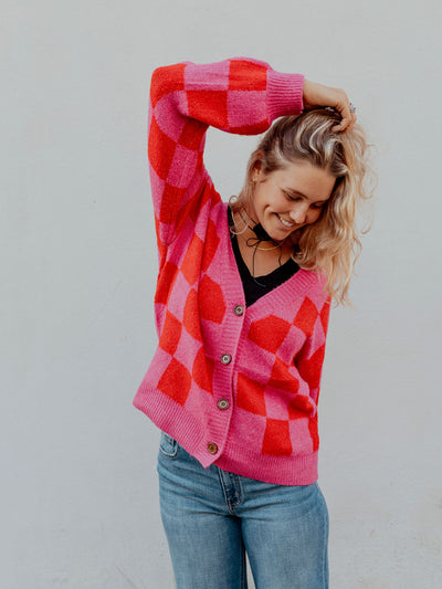 Check Cardigan Sweater by 75