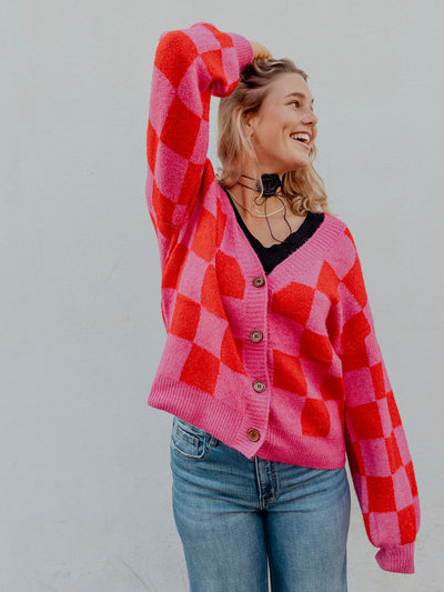 Check Cardigan Sweater by 75