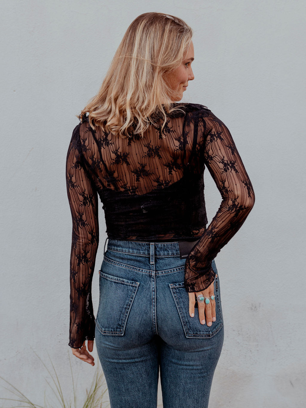 Floral Lace Top with Ruffle Neckline