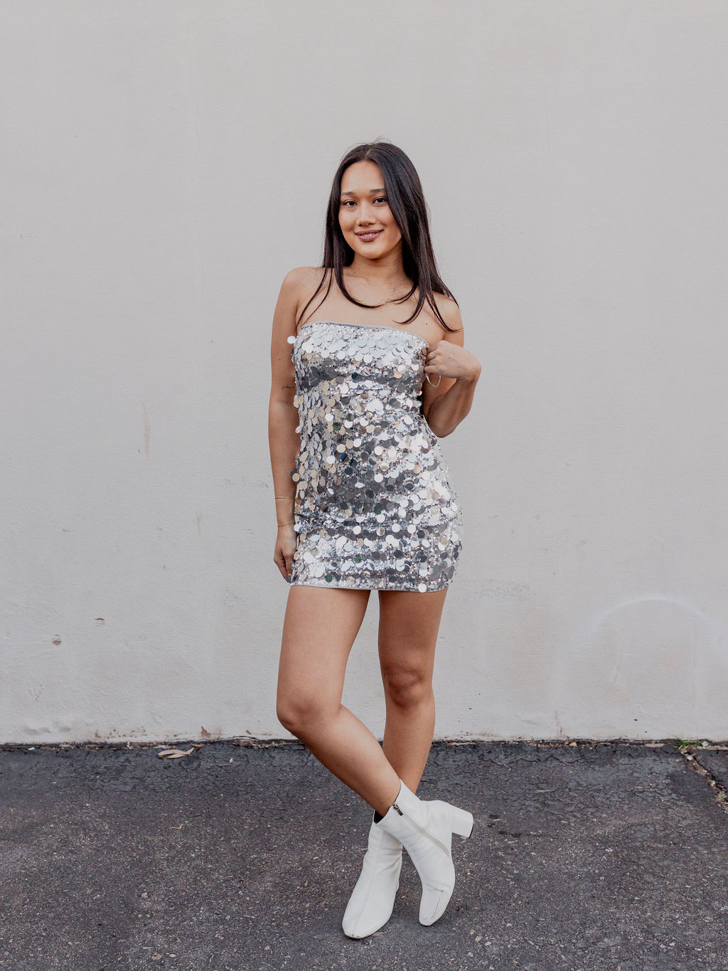 Silver Shimmer Sequin Mini Dress by 75 M / Silver by 75 Degrees and Fuzzy Silver Shimmer Sequin Mini Dress by 75 M / Silver by 75 Degrees and Fuzzy