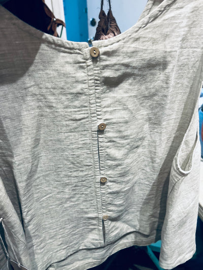 Linen Tank Top with Back Buttons
