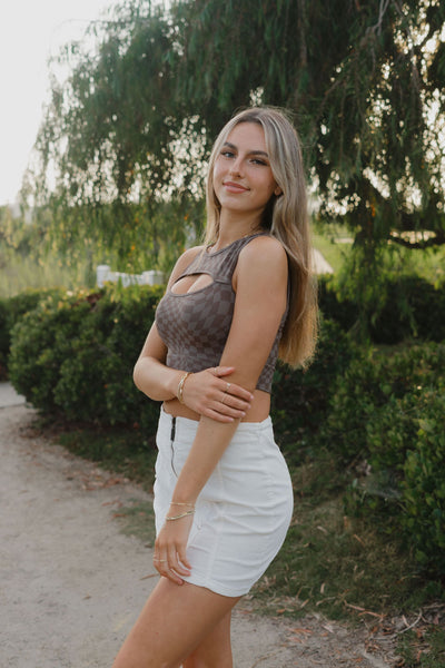 Checkered Cutout Crop Top