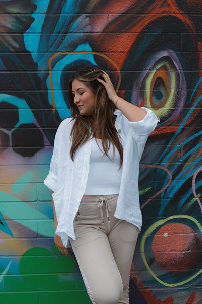 Seaside Whisper Button-Down Linen Top by 75