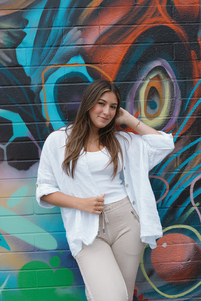 Seaside Whisper Button-Down Linen Top by 75