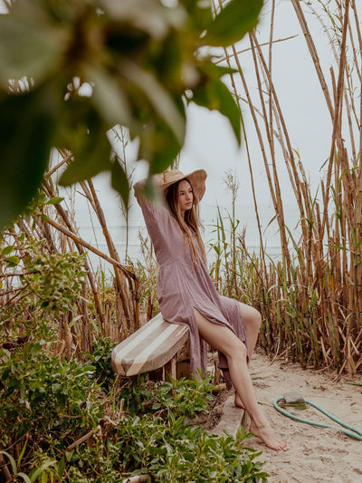 Malai Long-Sleeve Easy V-Neck Cover-Up Dress By Malai