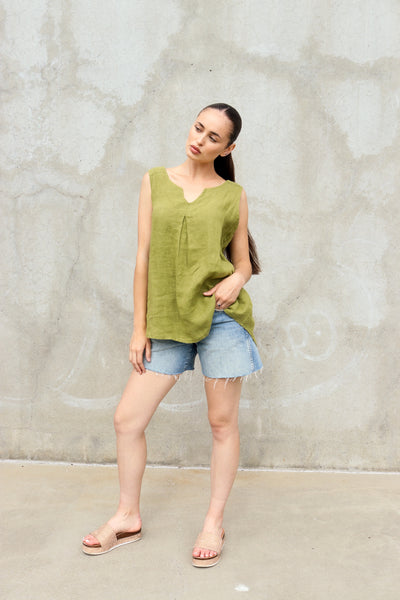 Olive Grove Linen Tank – 100% Linen by 75