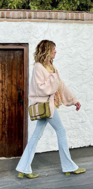 Leather Crossbody Bag – Olive Green and Blush Pink