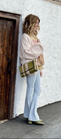 Leather Crossbody Bag – Olive Green and Blush Pink