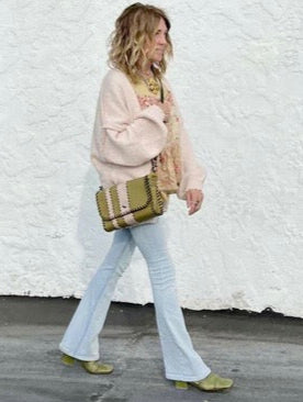 Leather Crossbody Bag – Olive Green and Blush Pink