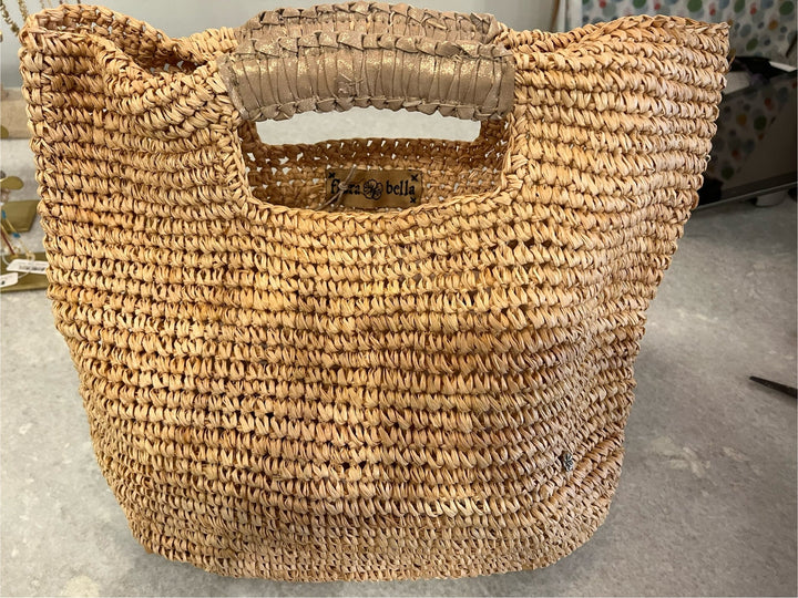 Flora Bella Raffia color  block 100% Raffia florabella Panama Lux Bag in Natural & Gold | REVOLVE main image 3