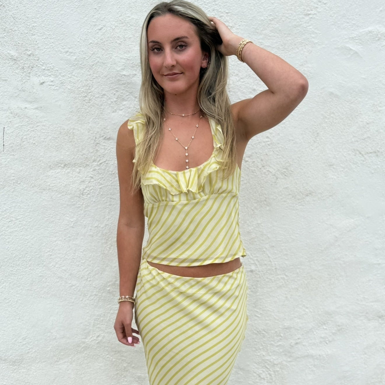 Limoncello Breeze Ruffle Halter Top – Citrus Stripe by 75