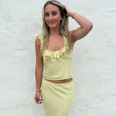 Limoncello Breeze Ruffle Halter Top – Citrus Stripe by 75
