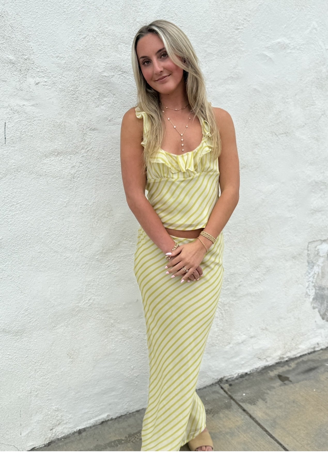 Limoncello Breeze Ruffle Halter Top – Citrus Stripe by 75