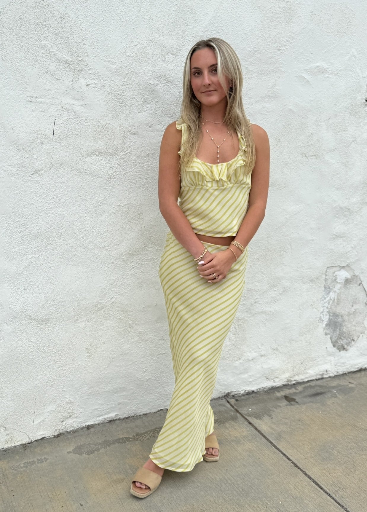 Limoncello Breeze Ruffle Halter Top – Citrus Stripe by 75