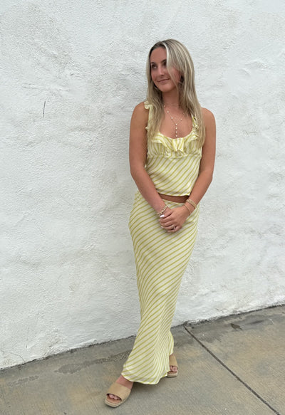 Limoncello Breeze Ruffle Halter Top – Citrus Stripe by 75