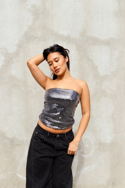 Sparkle Strapless Sequin Tube Top by 75