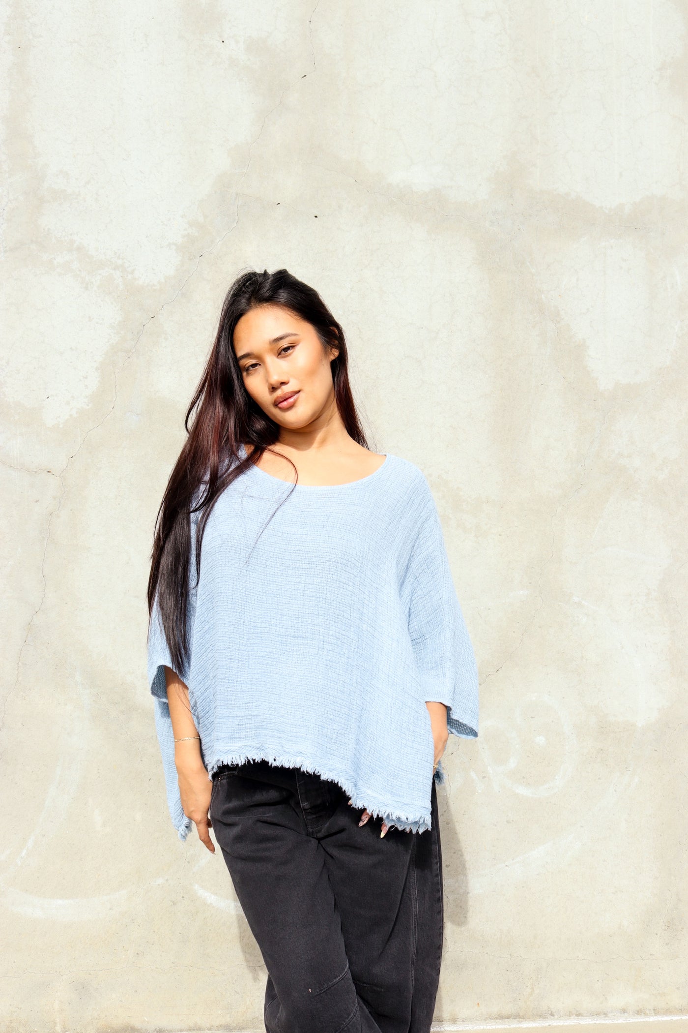 Sea Mist Fringe Poncho by 75